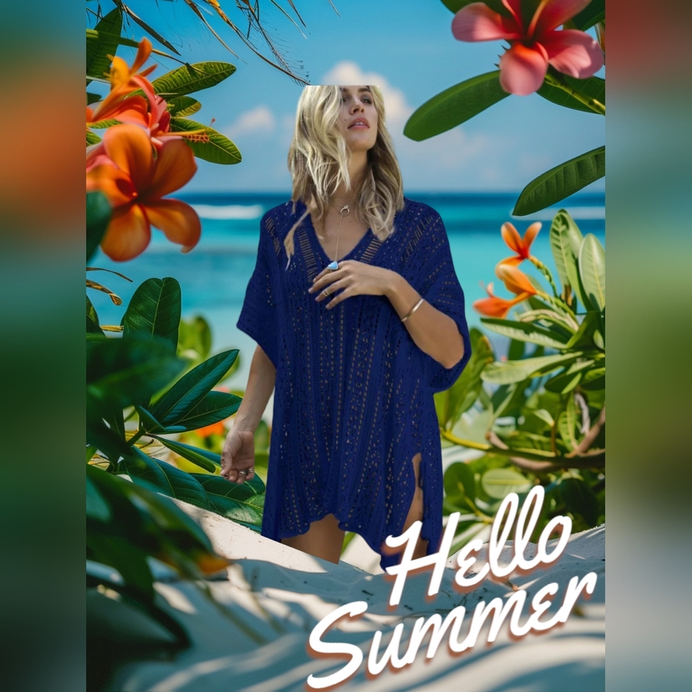 Navy Blue Hollow-out Cover-up